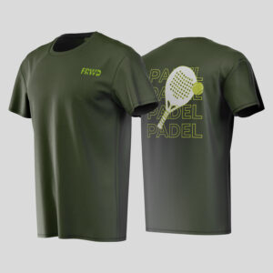 FRWD It's All About Padel T-Shirt for Men – black athletic polyester sportswear for padel players, breathable and moisture-wicking fabric, front slogan print