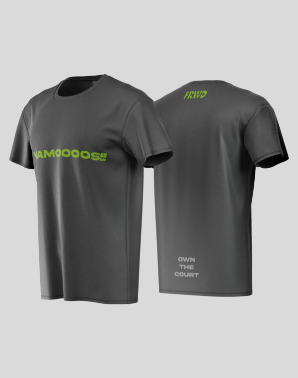 Vamoooos FRWD T-Shirt for Men – black breathable sports tee with bold padel slogan for UAE players